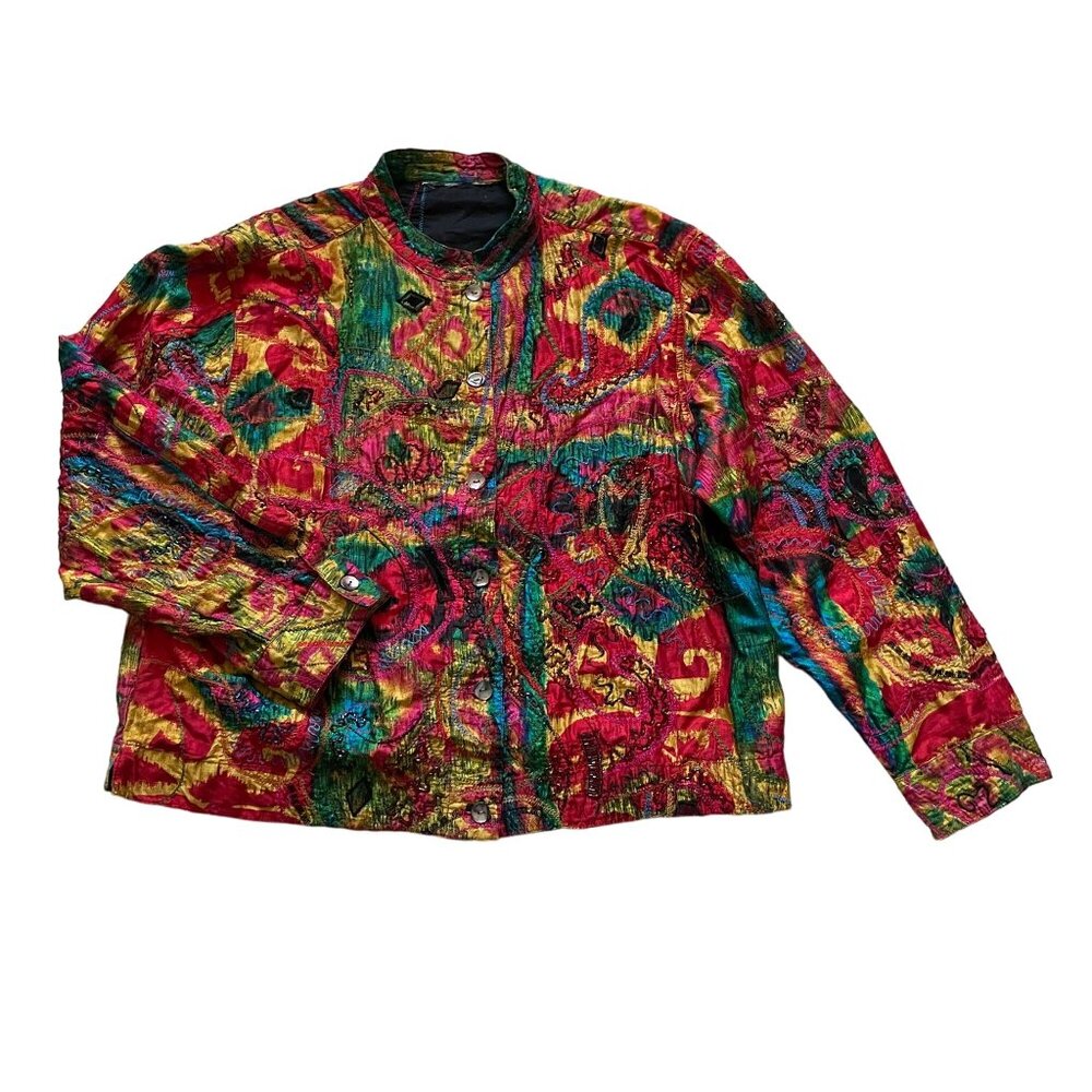 Chico's Embroidered Beaded Embellished Jacket Women's Multicolor Abstract Colorf